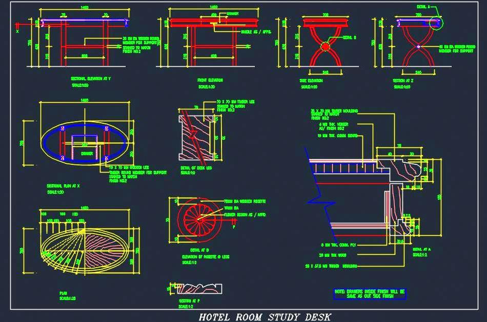 Oval Study Desk AutoCAD- Complete Design with Details